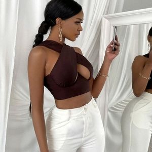 SOLD Brown cross wrap top